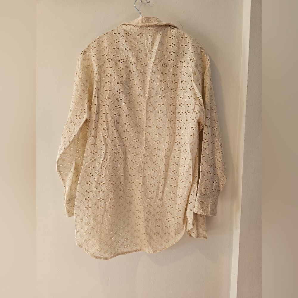 Maurices Eyelet Lace Button Down Shirt Womens XS Cream Boho Cottagecore - Picture 3 of 5